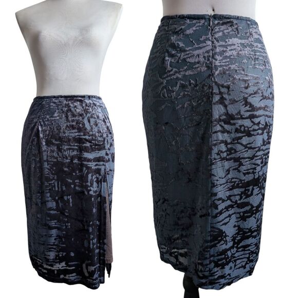 Grey Black Burnout Velvet Party Skirt Size S - Picture 7 of 12
